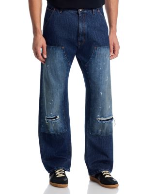 Rip Panel Regular Straight Fit Jeans in Blue