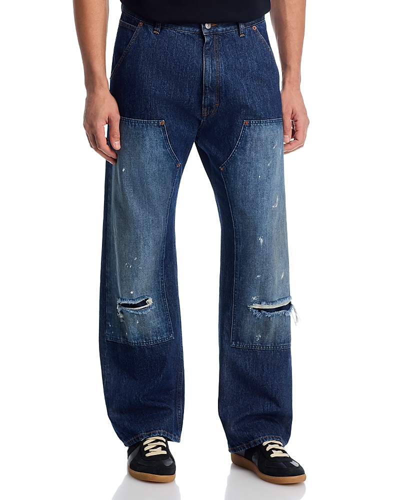 MM6 Maison Margiela Rip Panel Regular Straight Fit Jeans in Blue