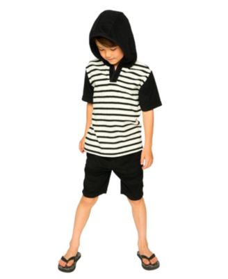 Boys' Hooded Terry Stripes T-Shirt with Shorts Set - Little Kid