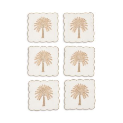 Date Palm Cocktail Napkins in White, Brown & Gold, Set of 6 in a Gift Box