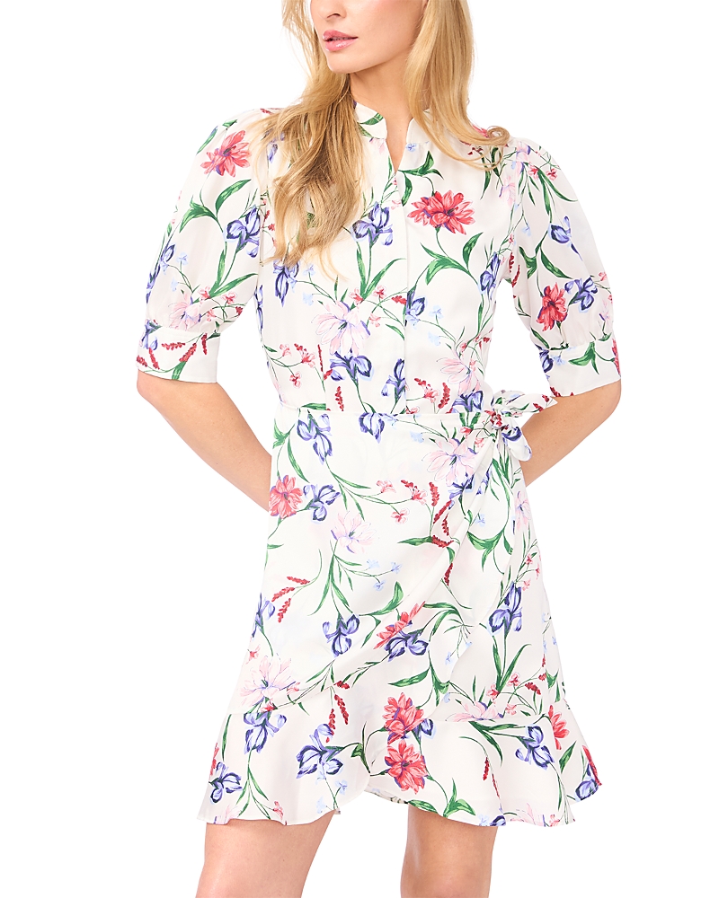 CeCe Open Collar Short Sleeve Ruffle Wrap Dress
