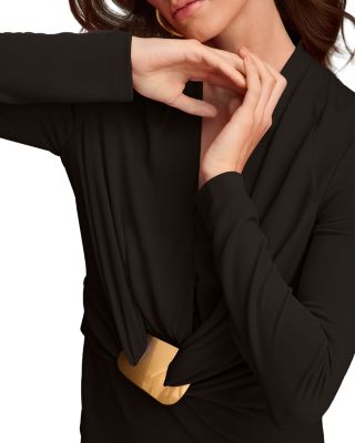 Long Sleeve Faux Wrap Hardware Top