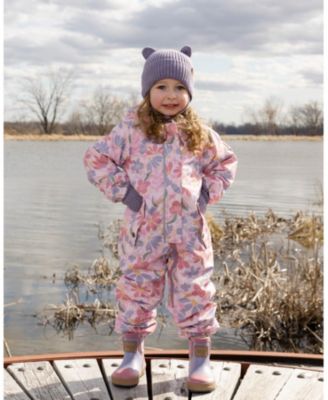 Girls' Mid-Season One-Piece Flower Print Outerwear with Hat - Baby