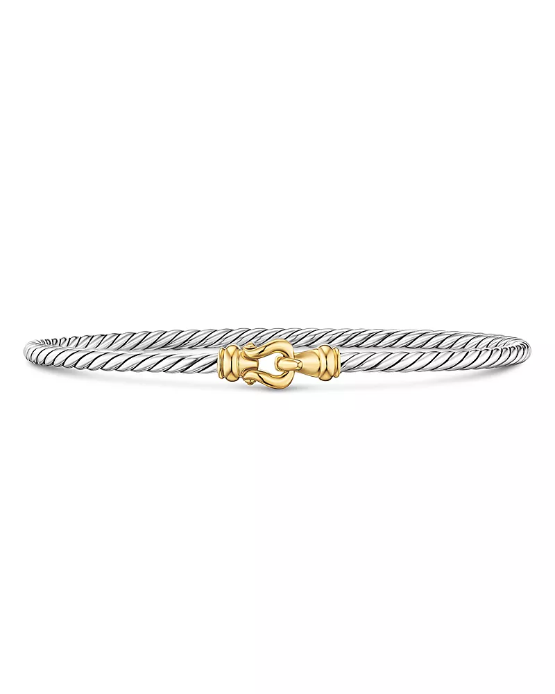 Micro Cable Flex Buckle Bracelet in Sterling Silver with 14K Yellow Gold, 2.6mm