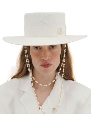 Monogram Embellished White Canotier Hat