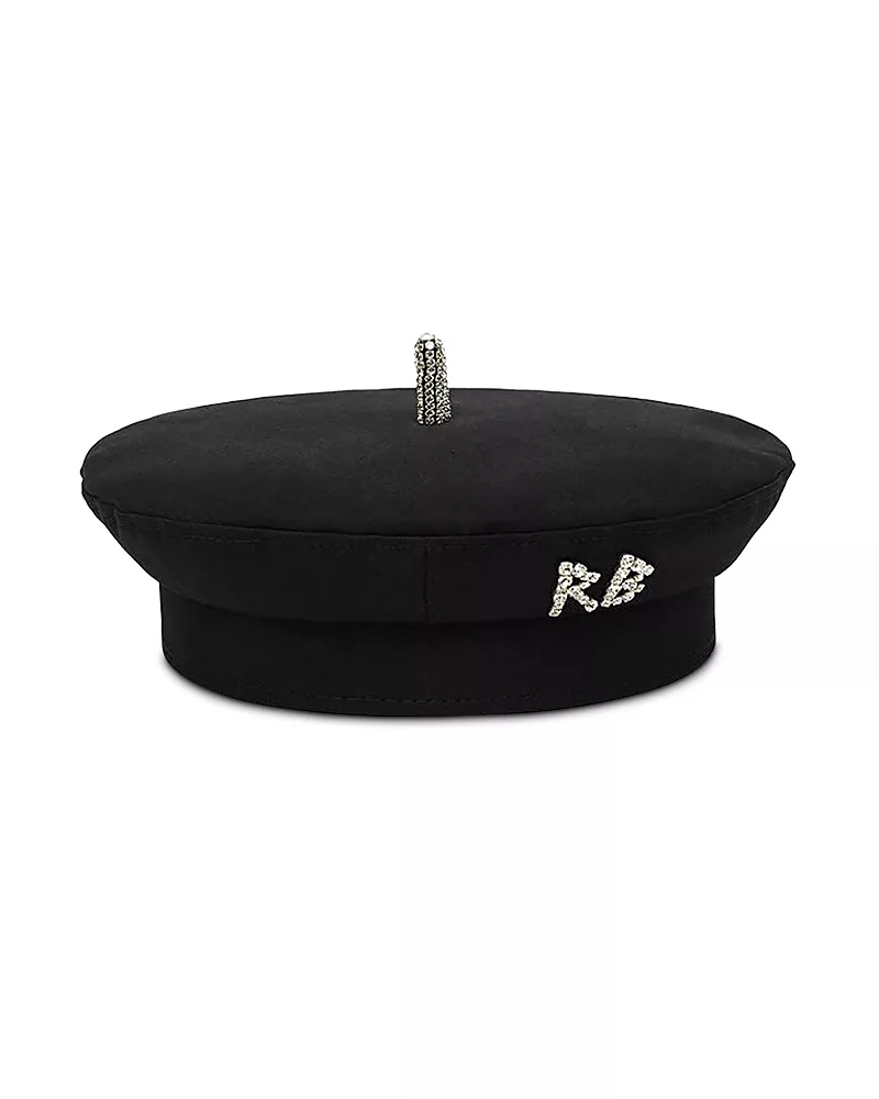 Ruslan Baginskiy Monogram Embellished Black Beret