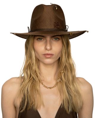 Chain Strap Straw Fedora