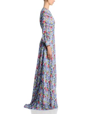 Chiffon Long Sleeve Pleated Gown