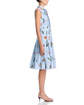 Cotton Print Tie Neck Dress