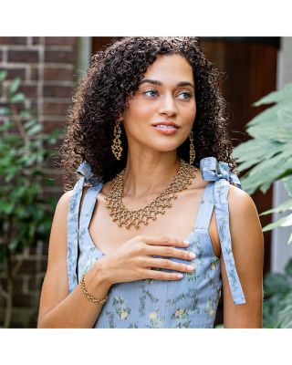 Jasmine Imitation Pearl Flower Statement Necklace, 16-18"