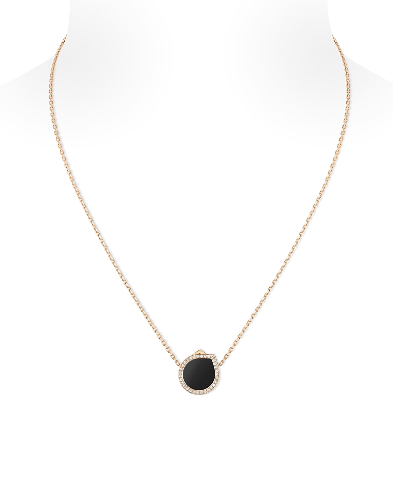 Repossi 18K Rose Gold Antifer Onyx & Diamond Halo Pendant Necklace, 15.7-17.7