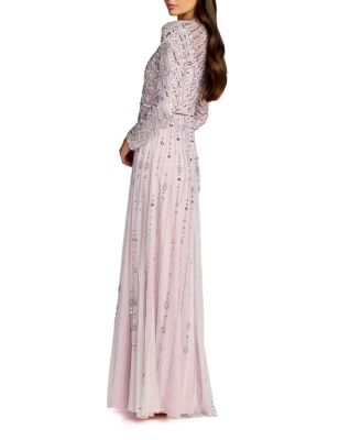  Hand Embellished Long Sleeve A-Line Gown