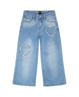Girls' Wide Leg Heart Embroidery Denim Jeans - Big Kid