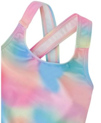Girls' Two-Piece Crossed Straps Sporty Crop Top Swimsuit - Little Kid