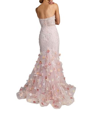 Strapless Embroidery Mermaid Gown with 3D Flowers
