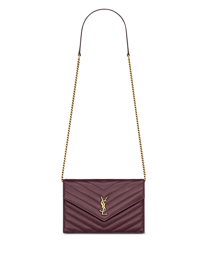 Saint Laurent Cassandre Matelasse Envelope Chain Wallet in Grain Leather