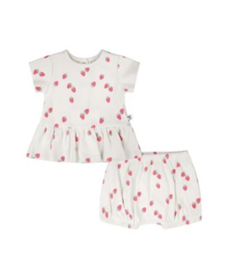 Girls' Cotton Rib Jersey Strawberries Printed Top and Short Set - Baby