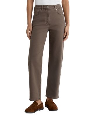 Petites Selin Mid Rise Straight Jeans in Mocha Brown