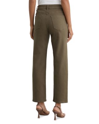 Petites Selin Mid Rise Straight Jeans in Khaki Green