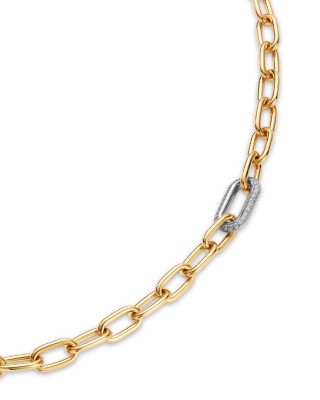 18K White & Yellow Gold Bold Gold Diamond Link Paperclip Chain Necklace, 18"