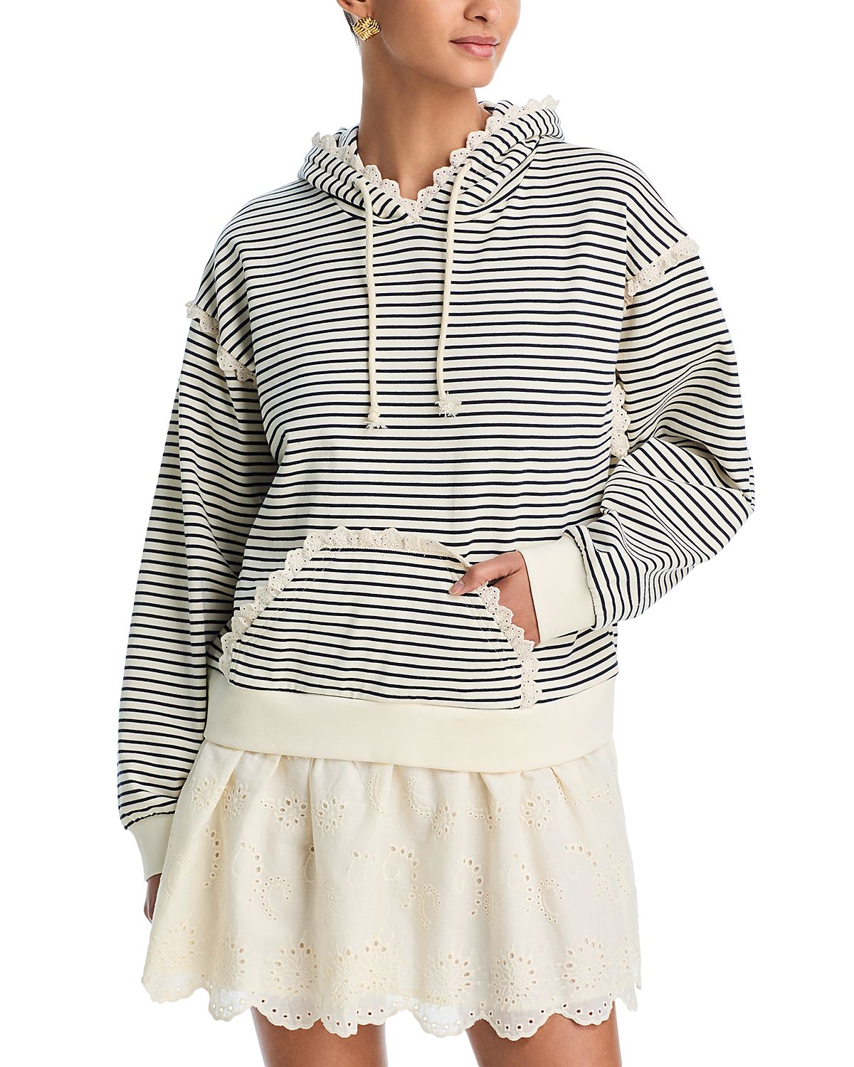 Aqua Stripe Eyelet Ruffle Sweatshirt Dress - Exclusive
