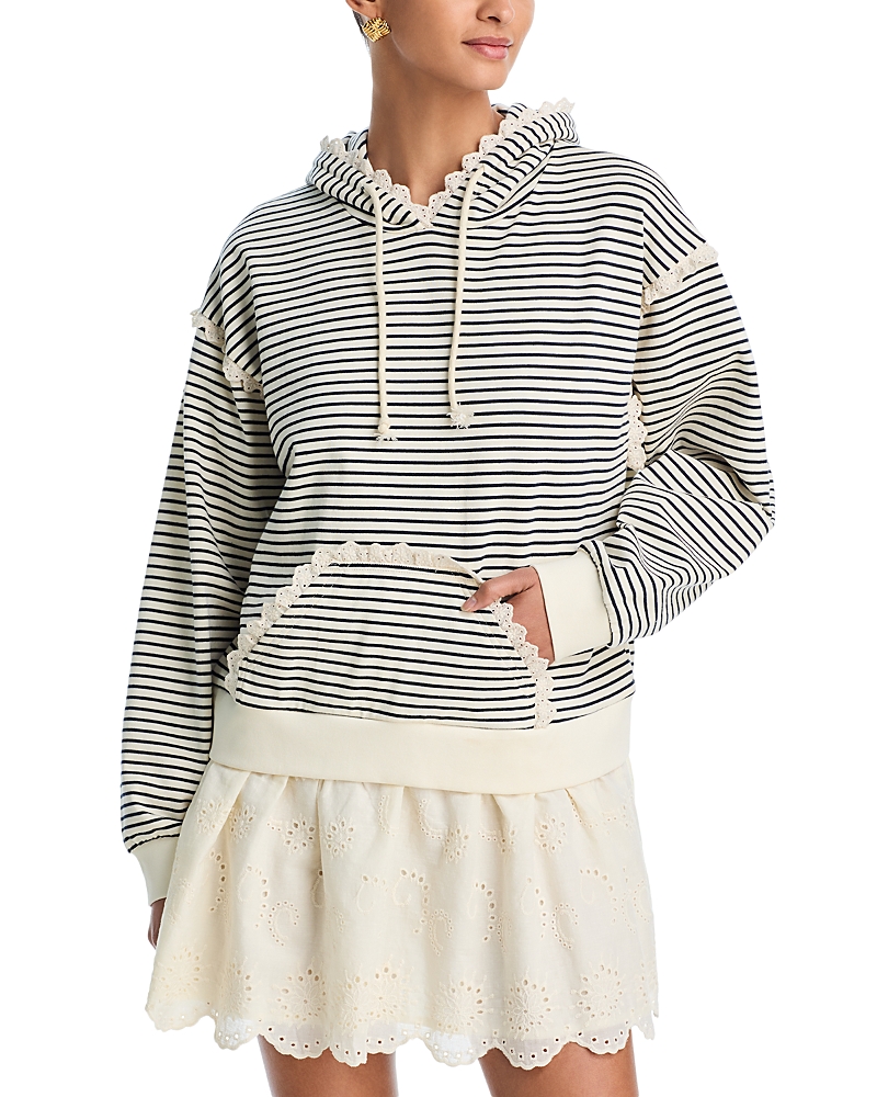 Aqua Stripe Eyelet Ruffle Sweatshirt Dress - Exclusive