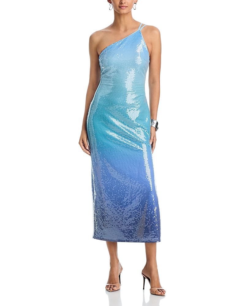 Aqua Ombre Sequin Halter Maxi Dress - Exclusive