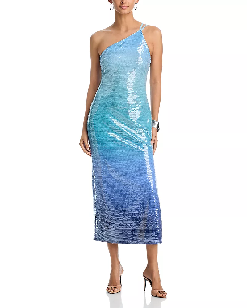 Aqua Ombre Sequin Halter Maxi Dress - Exclusive