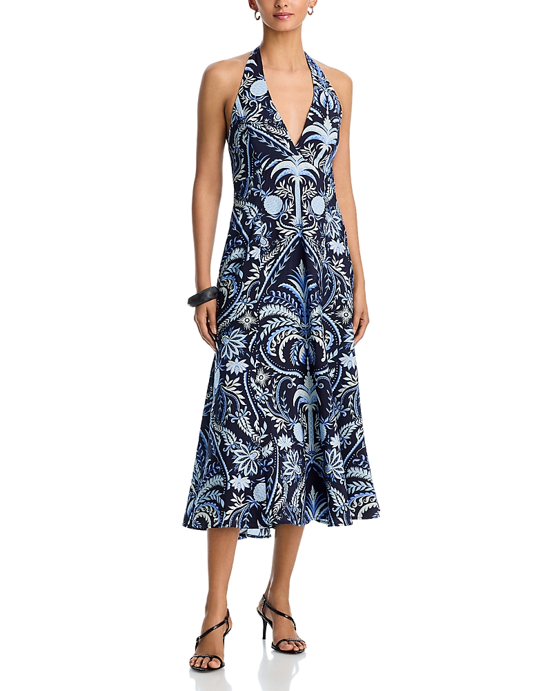 Aqua Pineapple Palm Poplin Halter Midi Dress - Exclusive