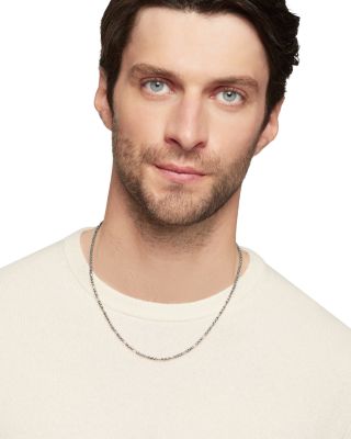 Men's Open Station Box Chain Necklace in Sterling Silver, 3mm