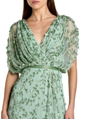  Beaded V-Neck Short Sleeve Blouson Gown