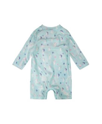 Girls' One-Piece Long Sleeve Seahorse Print Rashguard - Baby