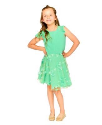  Girls' Bi-Material Short Flutter Sleeves Mesh Dress - Little Kid