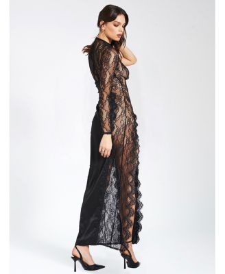  Weslyn Satin Lace High Slit Dress