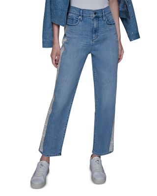 Hot Fix Stripe Straight Jeans in Brisk Blue