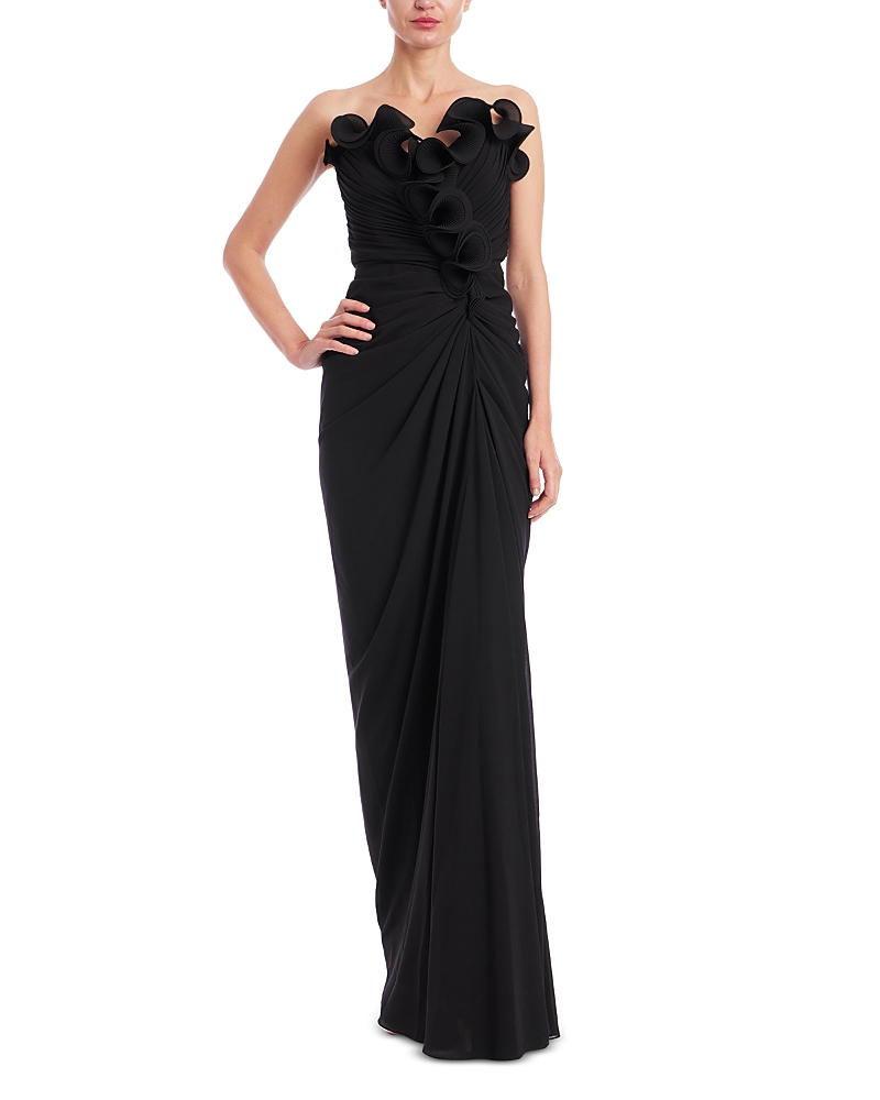 Badgley Mischka Pleat Ruffle Strapless Gown