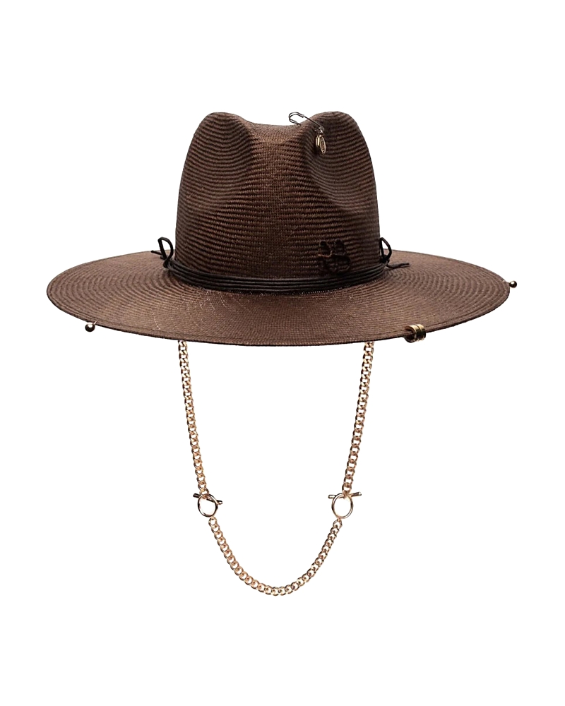 Ruslan Baginskiy Chain Strap Straw Fedora