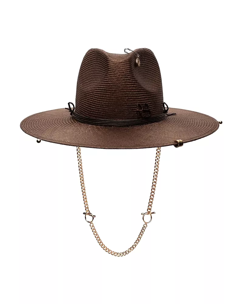 Ruslan Baginskiy Chain Strap Straw Fedora