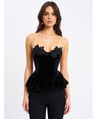  Qiara Velvet Peplum Top with Lace Trim