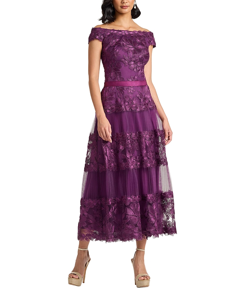 Tadashi Shoji Adriane Floral Embroidered Tea-Length Dress