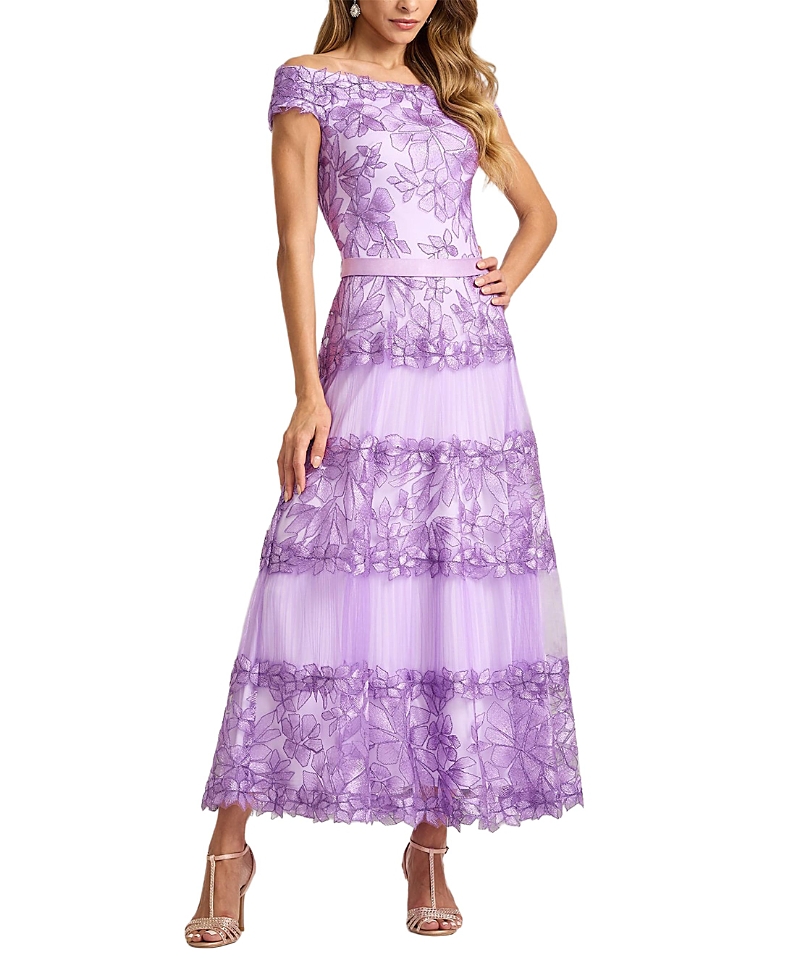 Tadashi Shoji Adriane Floral Embroidered Tea-Length Dress