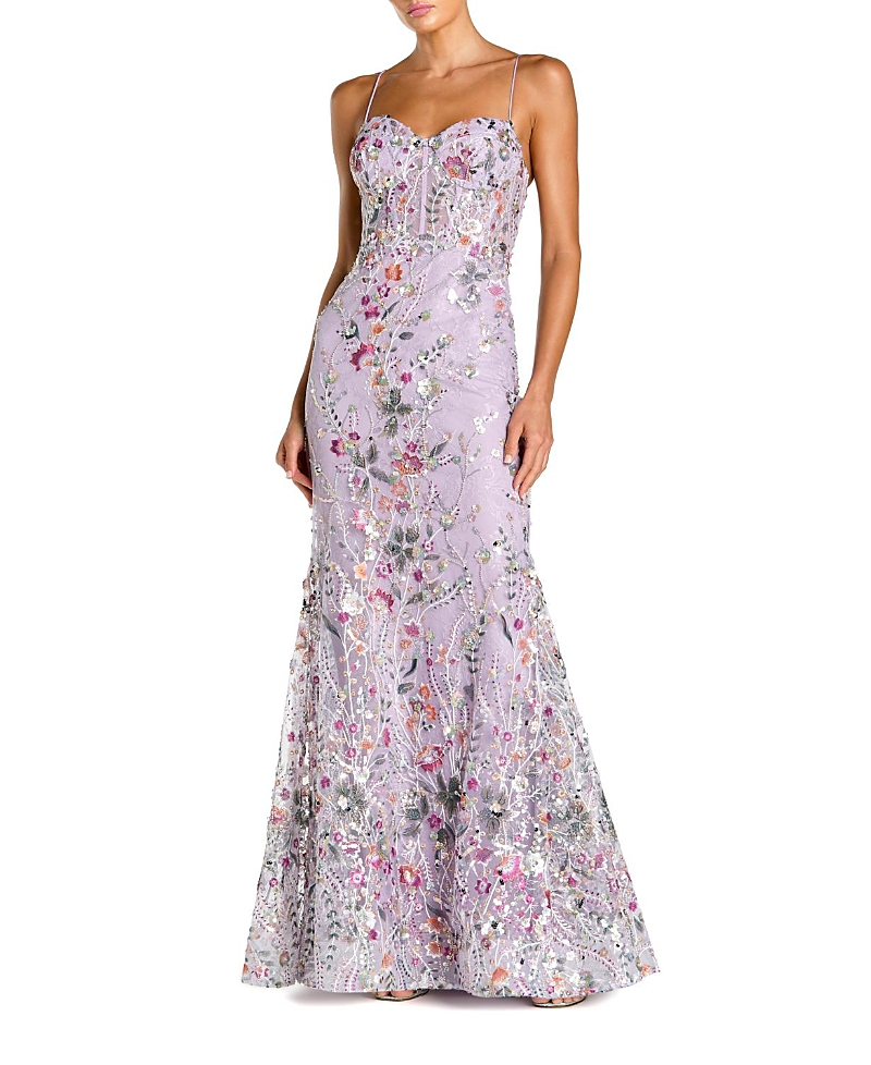 Mac Duggal Spaghetti Strap Floral Embroidered Trumpet Gown
