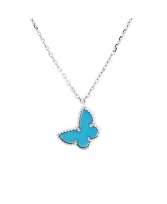  Sweet Alhambra Butterfly Pendant Necklace 18K White Gold with Turquoise, 15.75"