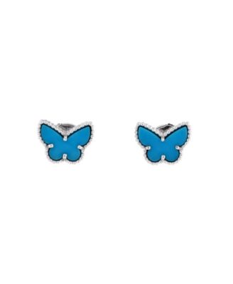  Sweet Alhambra Butterfly Stud Earrings 18K White Gold and Turquoise