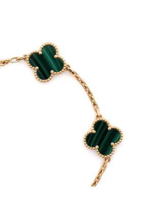  Vintage-like Alhambra 5 Motifs Bracelet 18K Gold and Malachite