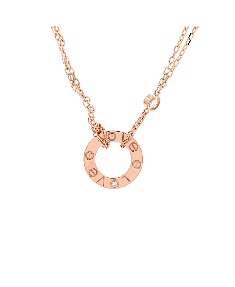 Pre-Owned Cartier 2 Diamonds Love Pendant Necklace 18K Rose Gold and Diamonds, 16"