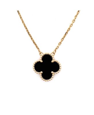 Vintage-Like Alhambra Pendant Necklace 18K Gold and Onyx, 18.5"