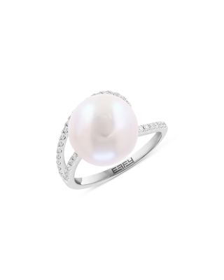 Pearl Spring Freshwater Pearl & Diamond Double Row Ring in 14K White Gold