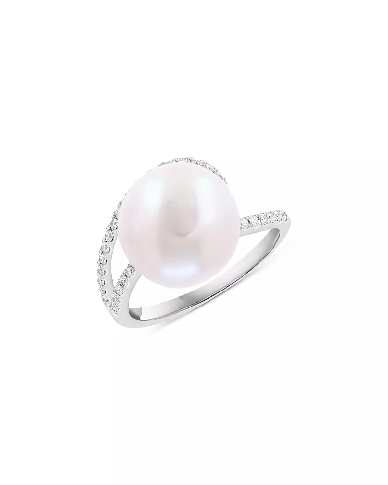 Bloomingdale's Fine Collection Pearl Spring Freshwater Pearl & Diamond Double Row Ring in 14K White Gold