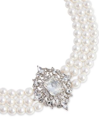 Cubic Zirconia & Imitation Pearl Choker Necklace, 13.38"